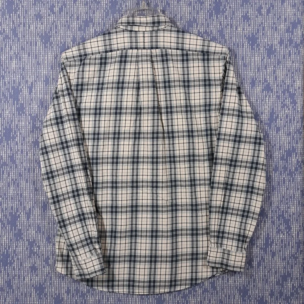 Polo Ralph Lauren Shirt Mens Medium Flannel Pockets Cotton White Blue